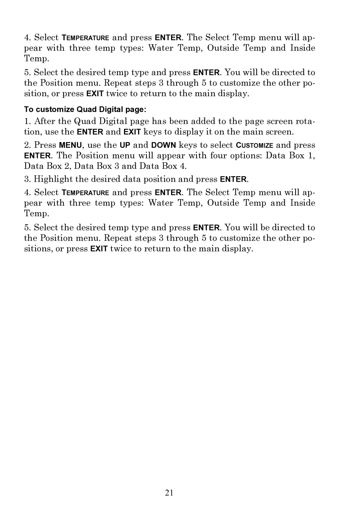 Lowrance electronic EP-80R TH installation instructions To customize Quad Digital 