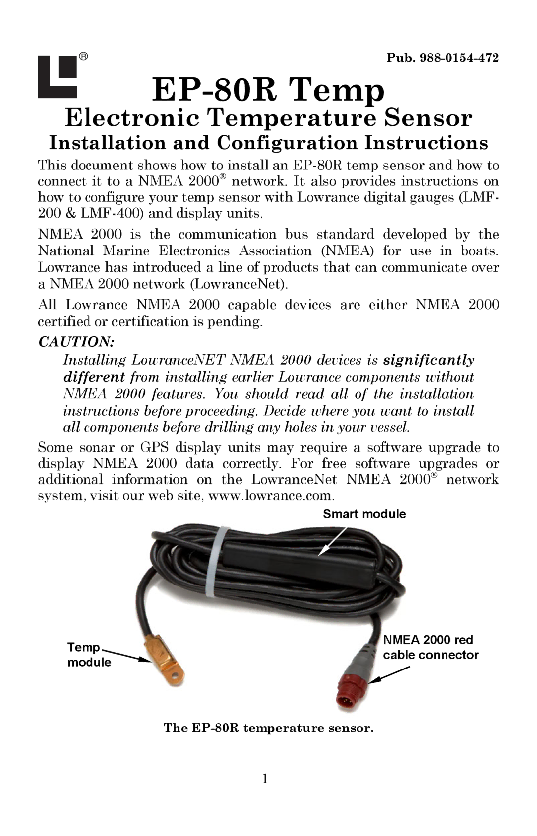 Lowrance electronic installation instructions EP-80R Temp 