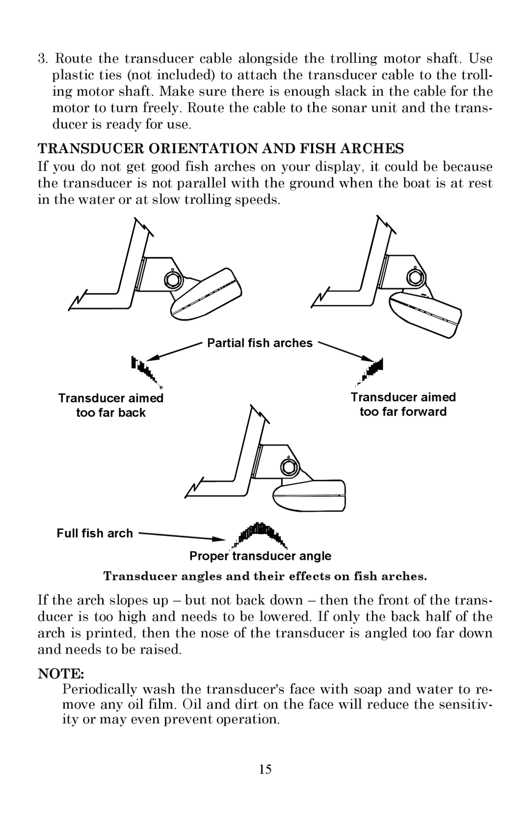 Lowrance electronic Fish Finder manual Transducer Orientation and Fish Arches 