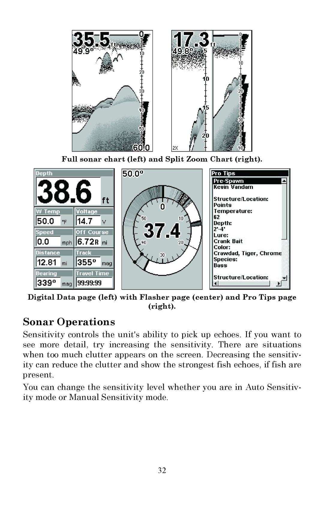 Lowrance electronic Fish Finder manual Sonar Operations 