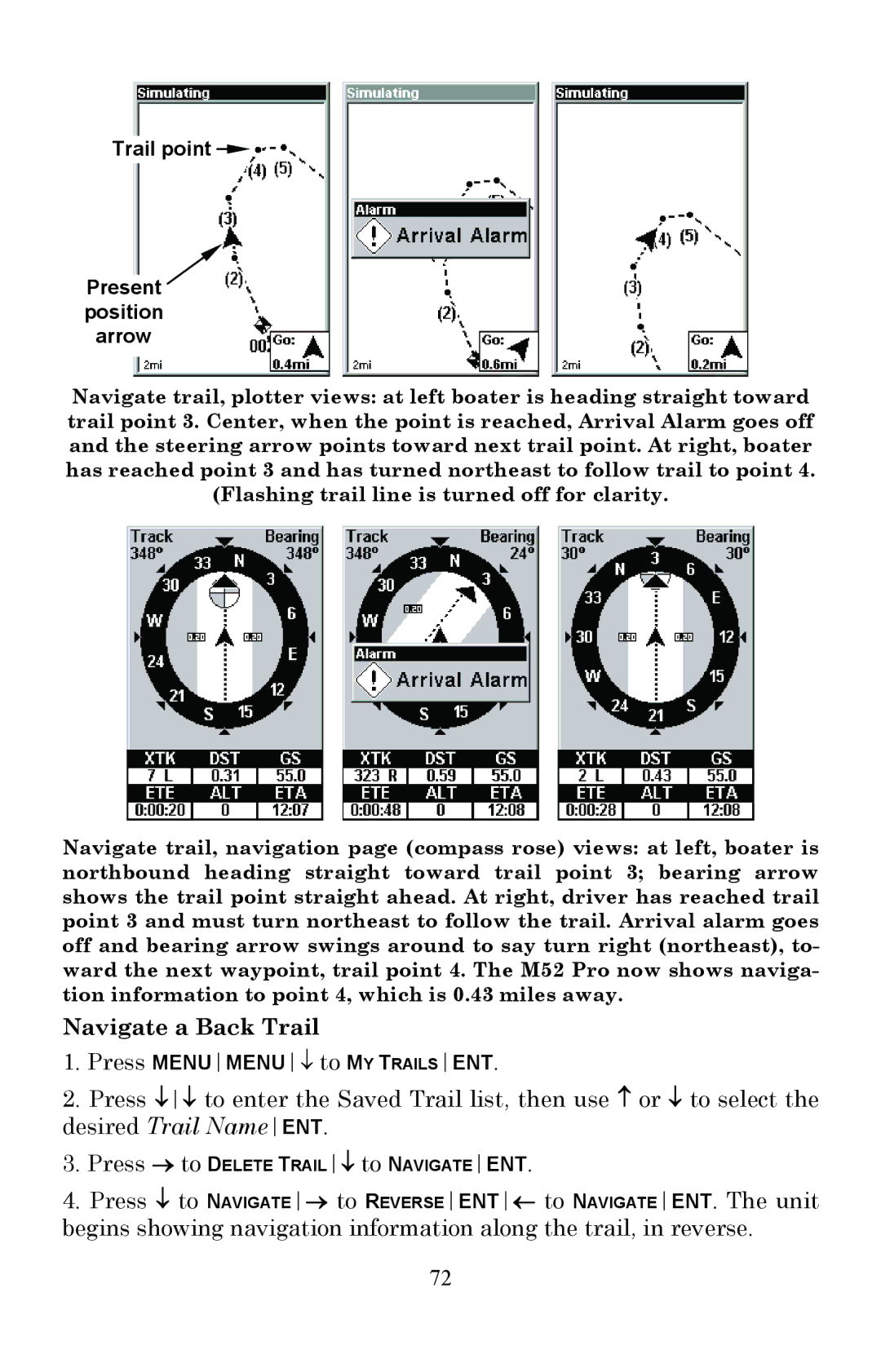 Lowrance electronic Fish Finder manual Navigate a Back Trail 