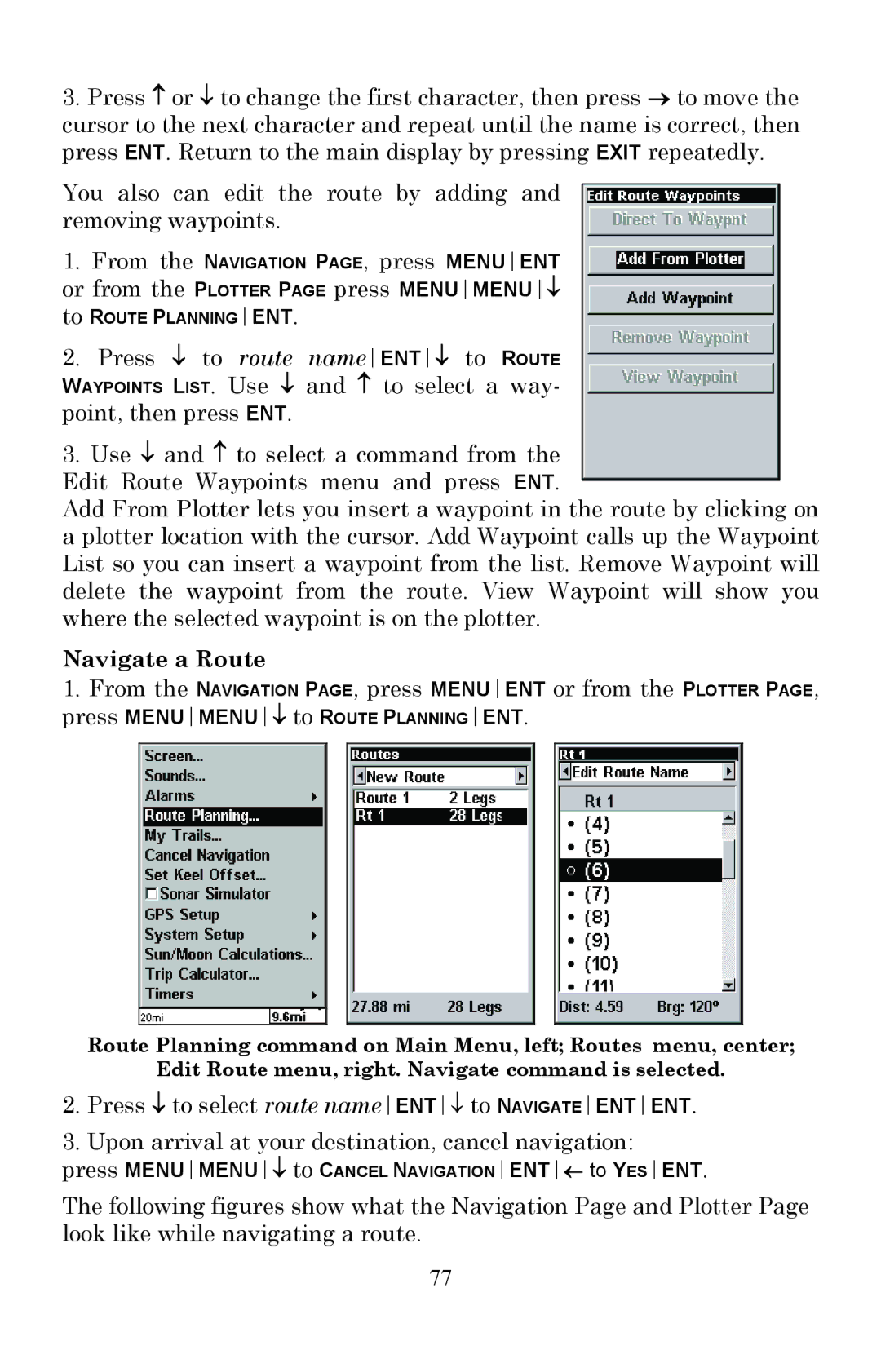 Lowrance electronic Fish Finder manual Navigate a Route 