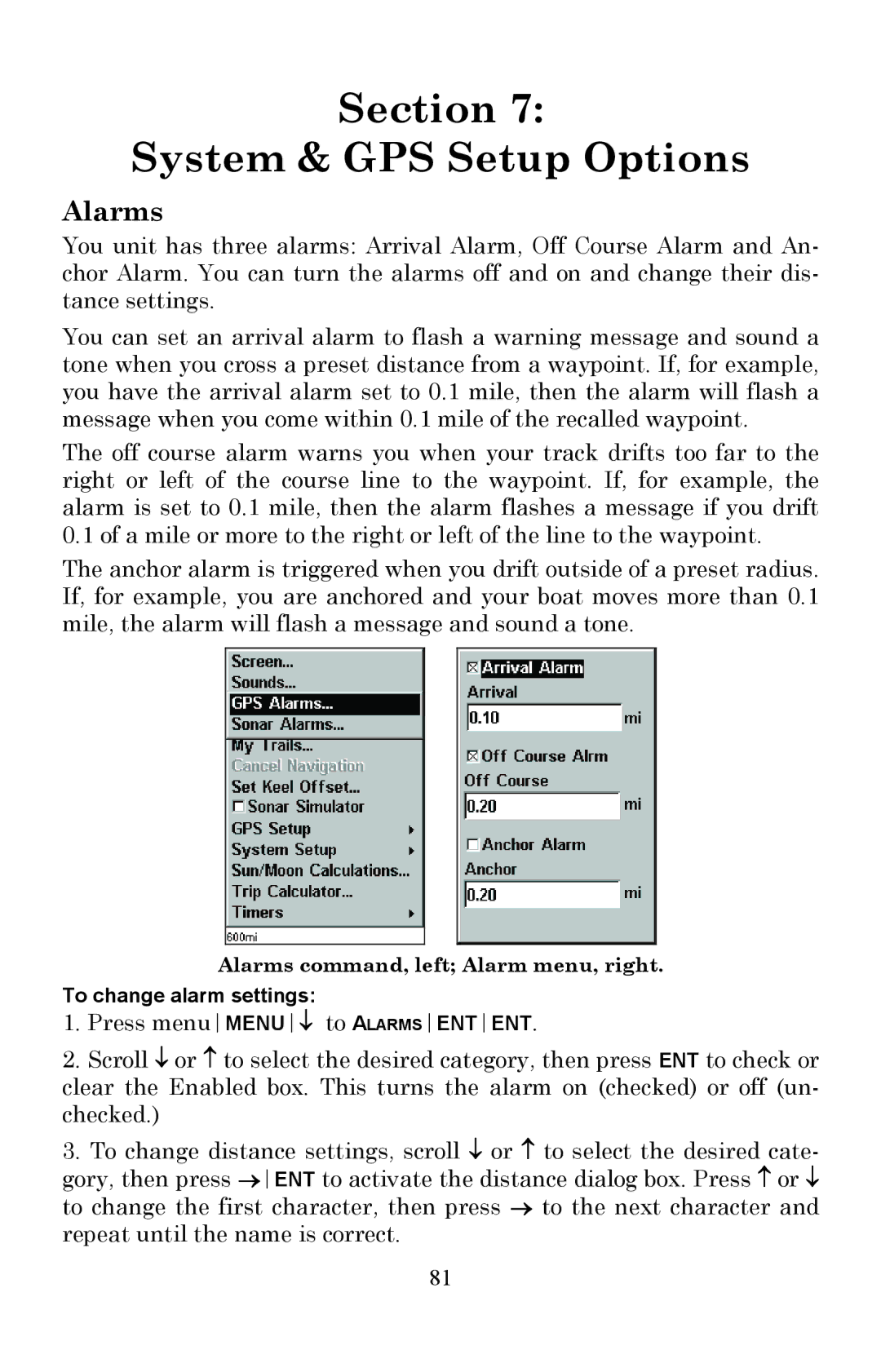 Lowrance electronic Fish Finder manual Section System & GPS Setup Options 