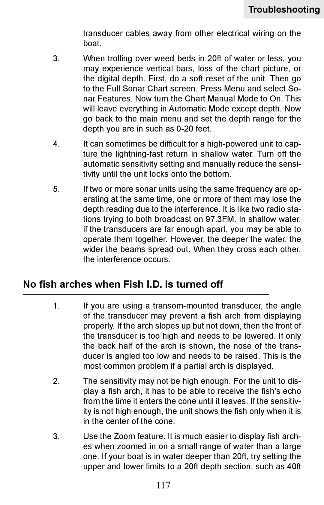 Lowrance electronic HDS-5, HDS-7 manual No fish arches when Fish I.D. is turned off, 117 