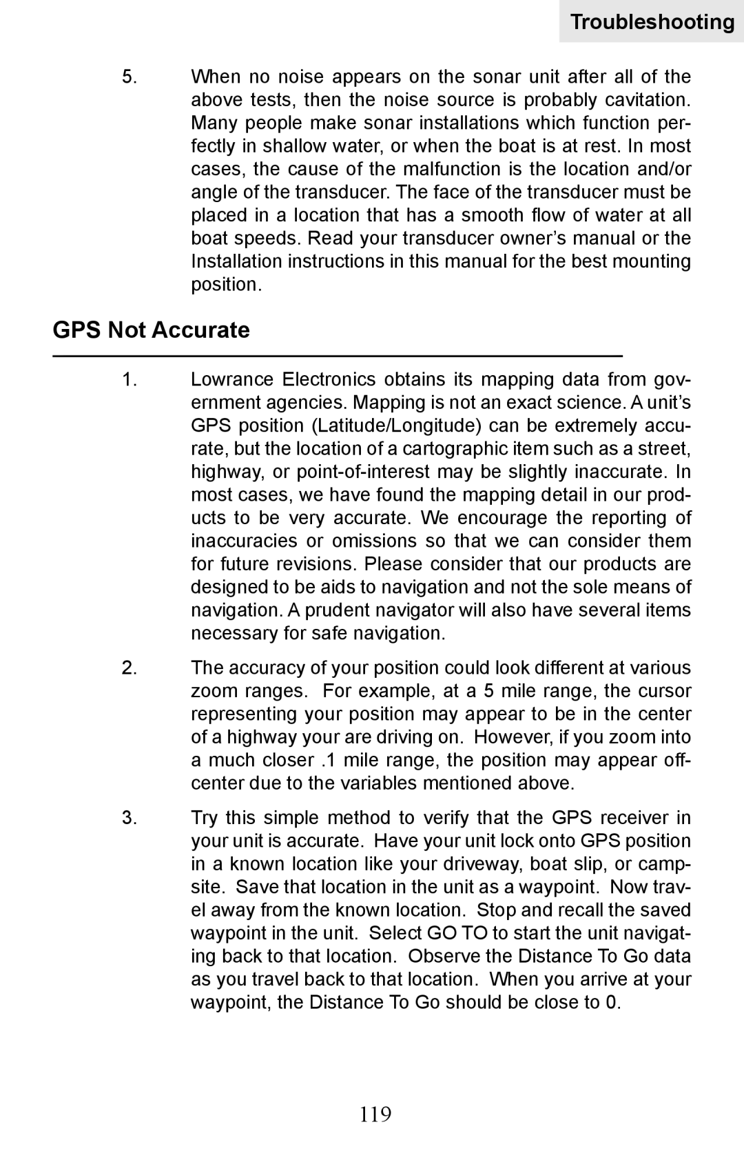 Lowrance electronic HDS-5, HDS-7 manual GPS Not Accurate, 119 