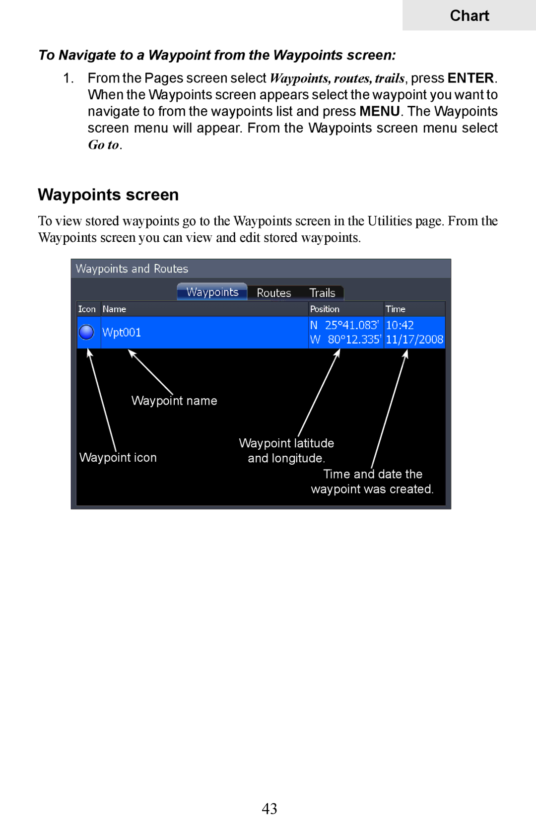 Lowrance electronic HDS-5, HDS-7 manual To Navigate to a Waypoint from the Waypoints screen 