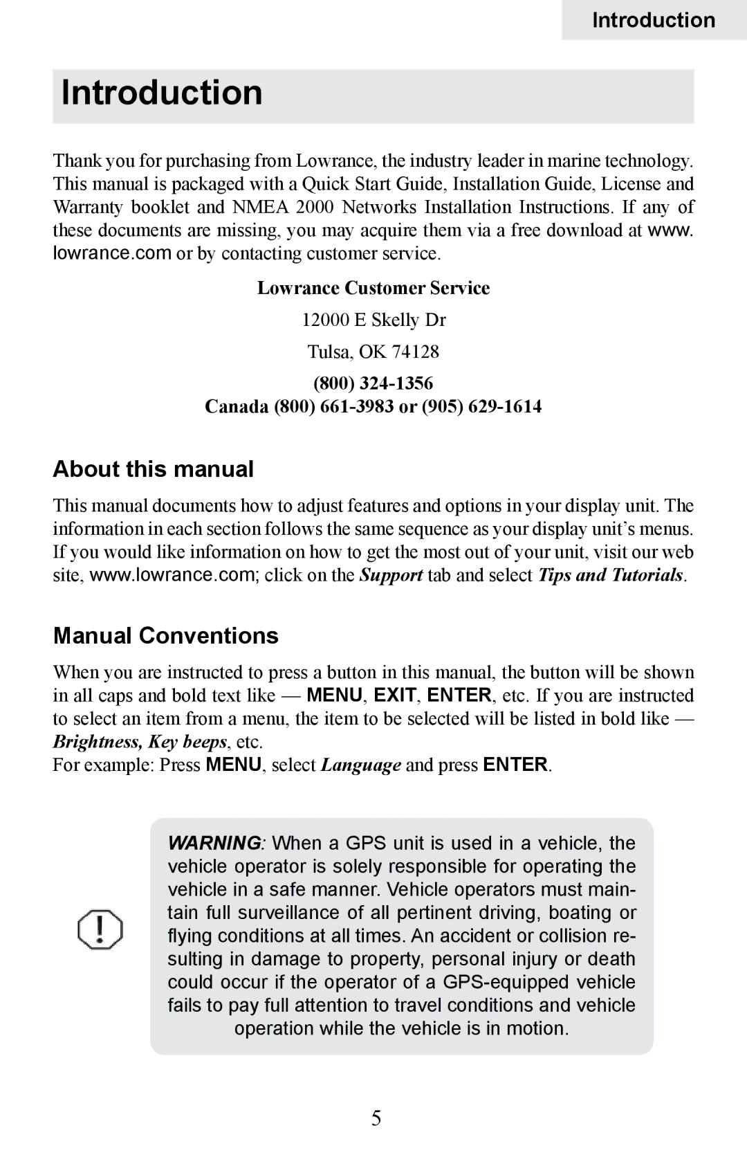 Lowrance electronic HDS-5, HDS-7 Introduction, About this manual Manual Conventions 