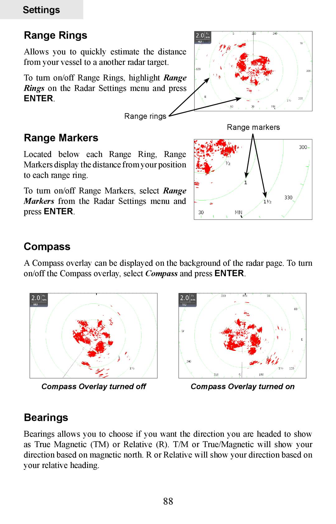 Lowrance electronic HDS-7, HDS-5 manual Range Markers, Compass, Bearings 