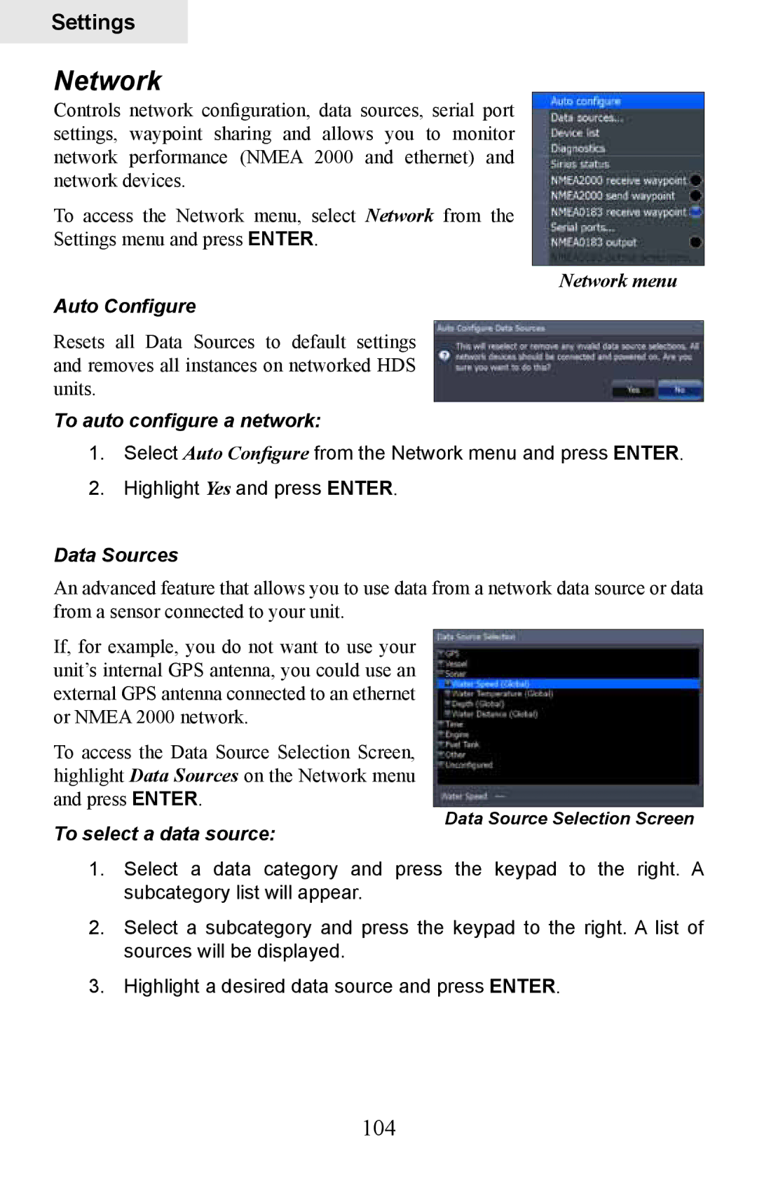 Lowrance electronic HDS-8M, HDS-10M operation manual Network, 104 