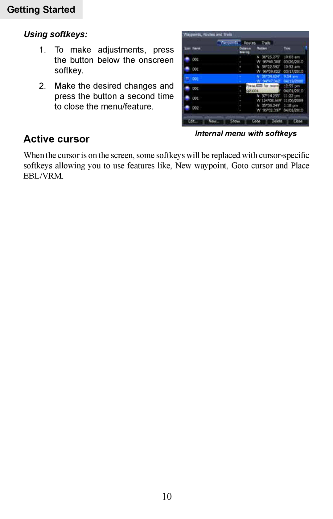 Lowrance electronic HDS-8M, HDS-10M operation manual Active cursor, Using softkeys 