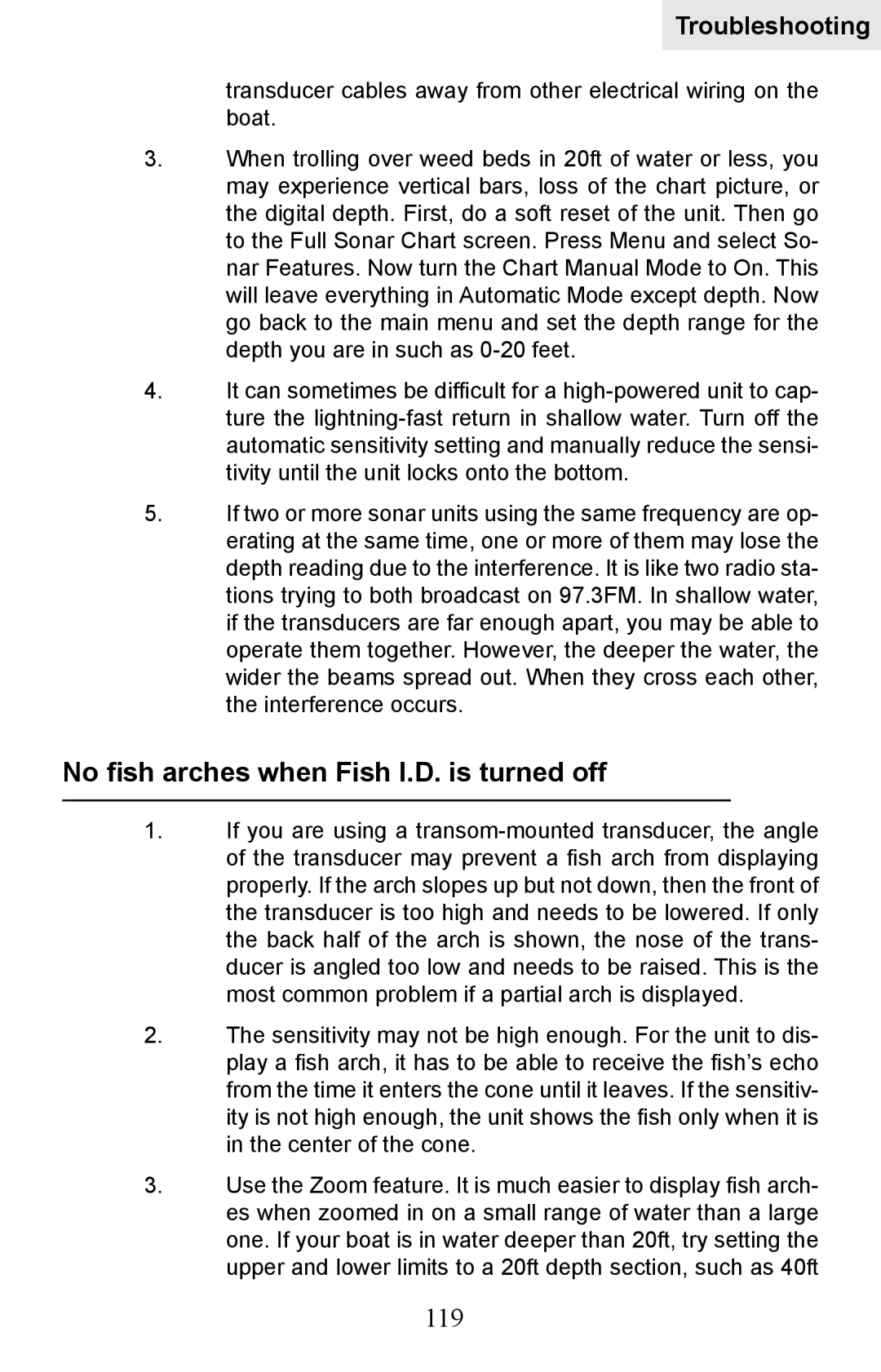 Lowrance electronic HDS-10M, HDS-8M operation manual No fish arches when Fish I.D. is turned off, 119 