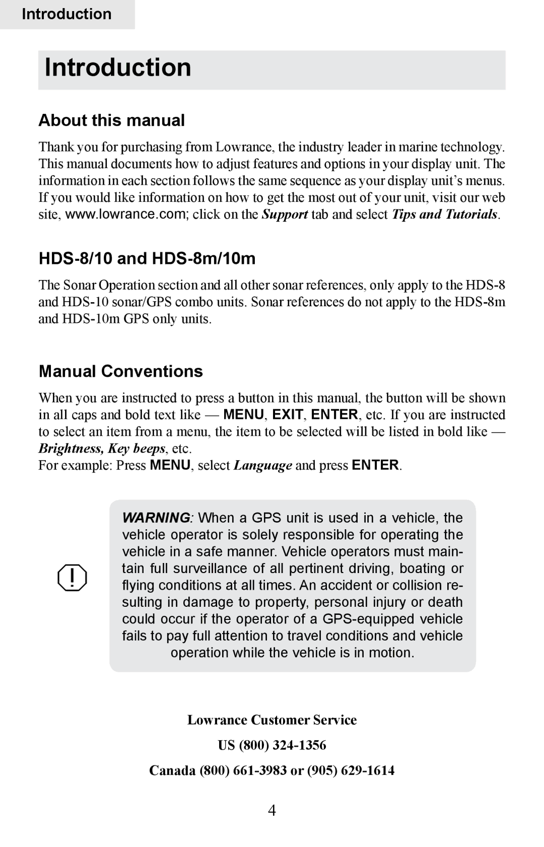 Lowrance electronic HDS-8M, HDS-10M Introduction, About this manual HDS-8/10 and HDS-8m/10m, Manual Conventions 