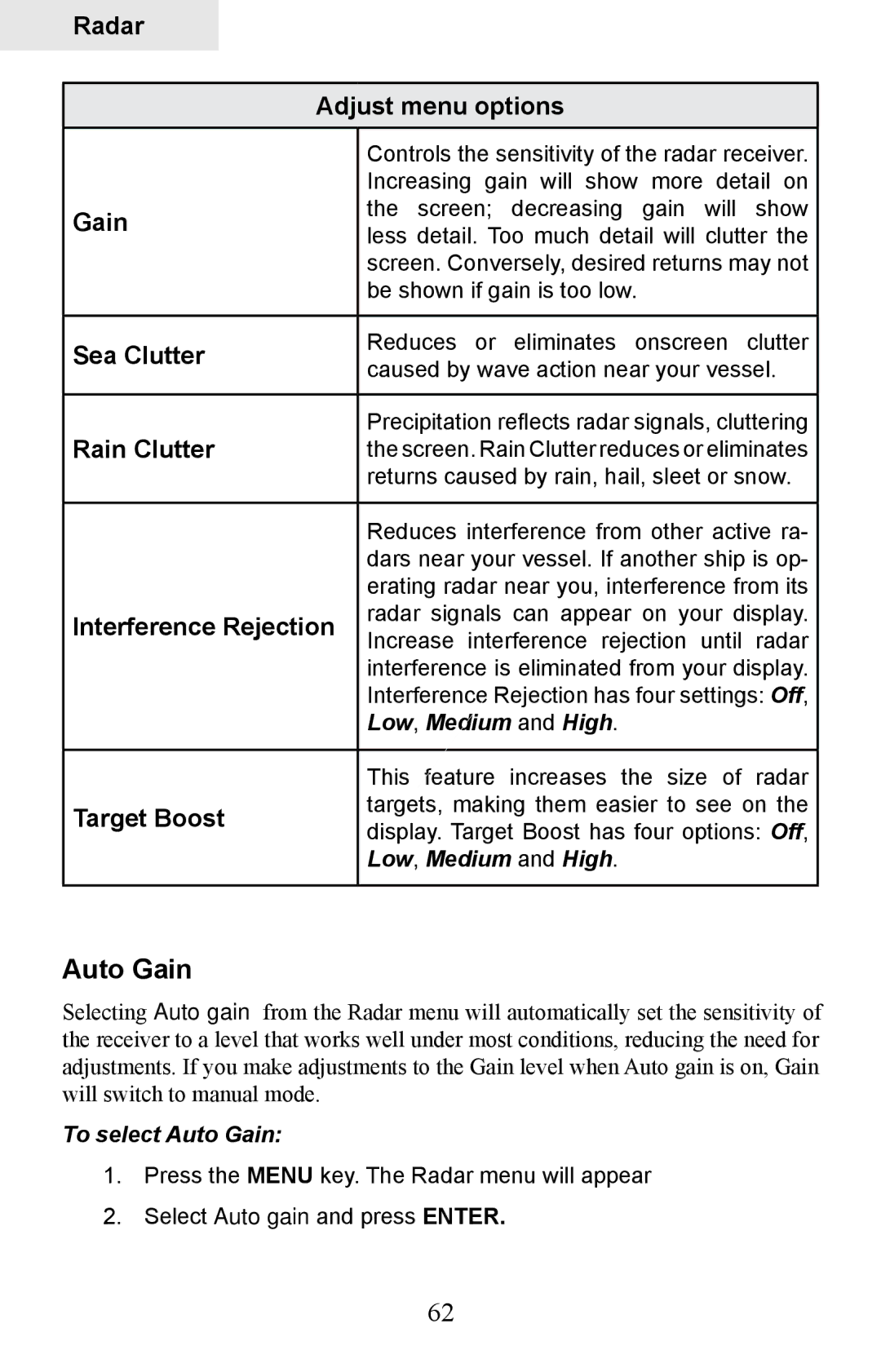 Lowrance electronic HDS-8M, HDS-10M operation manual Low, Medium and High, To select Auto Gain 