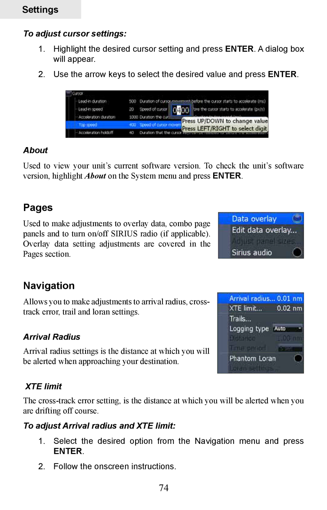 Lowrance electronic HDS-8M, HDS-10M operation manual Pages, Navigation 