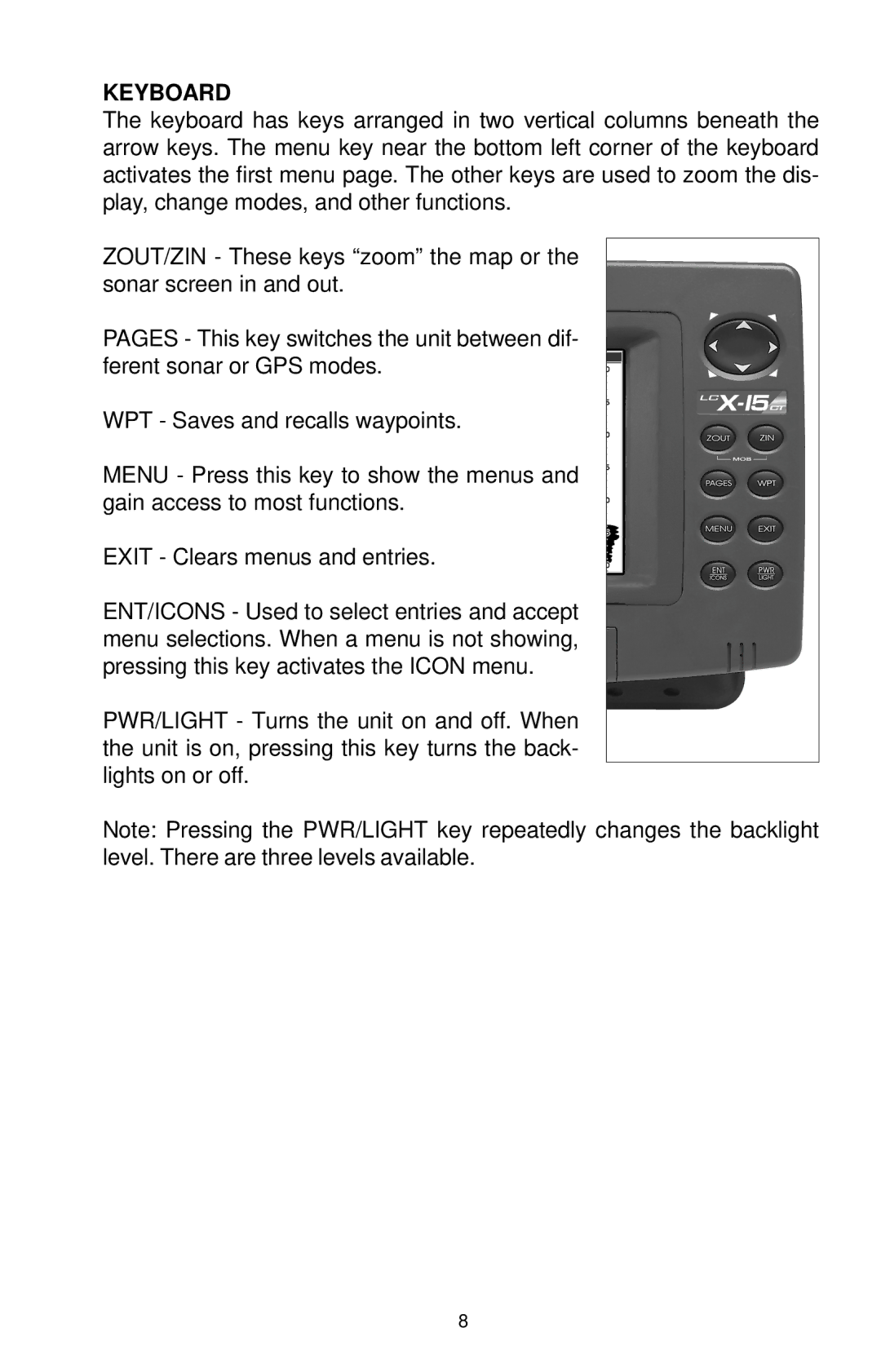 Lowrance electronic LCX-15CI, LCX-15CT manual Keyboard 
