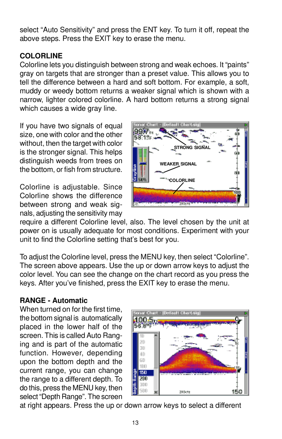 Lowrance electronic LCX-15CT, LCX-15CI manual Colorline, Range Automatic 