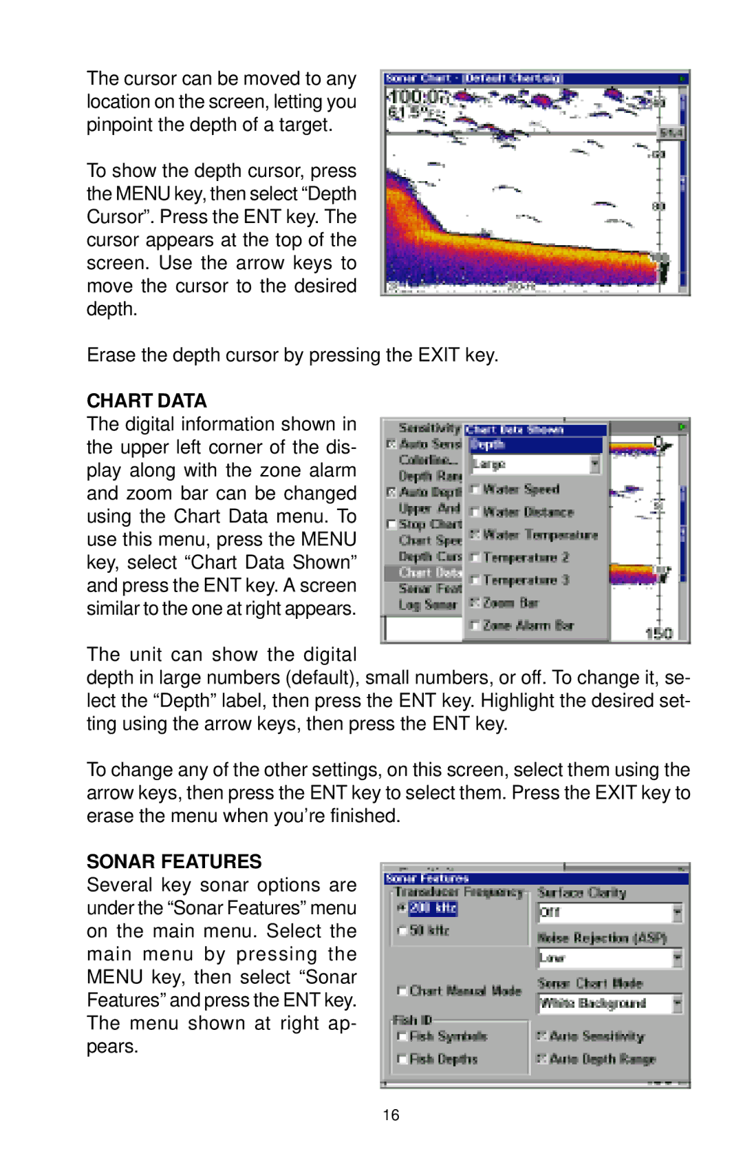 Lowrance electronic LCX-15CI, LCX-15CT manual Chart Data, Sonar Features 