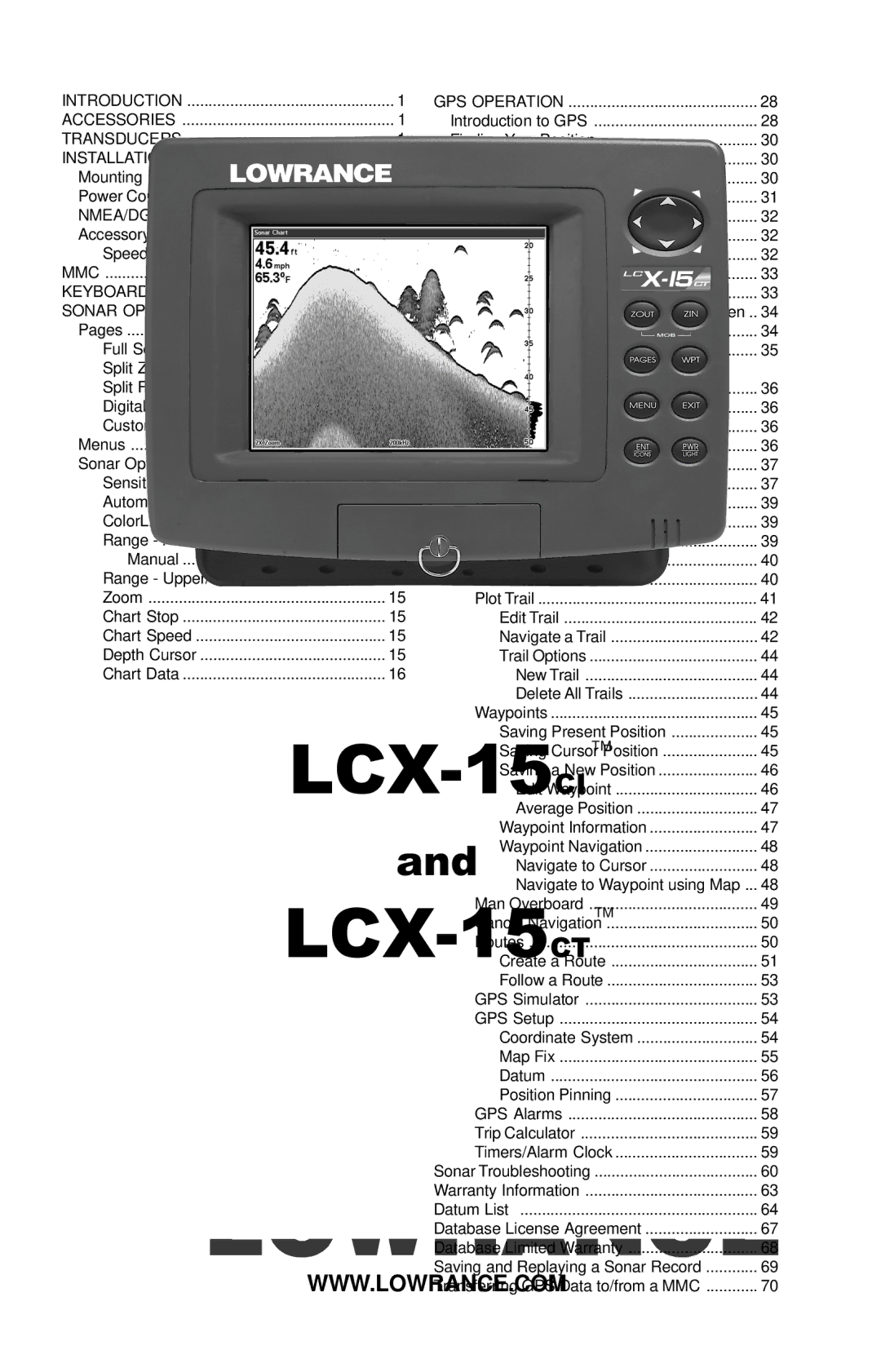 Lowrance electronic LCX-15CI, LCX-15CT manual Table of Contents 