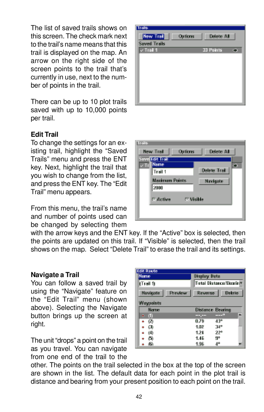 Lowrance electronic LCX-15CI, LCX-15CT manual Edit Trail, Navigate a Trail 