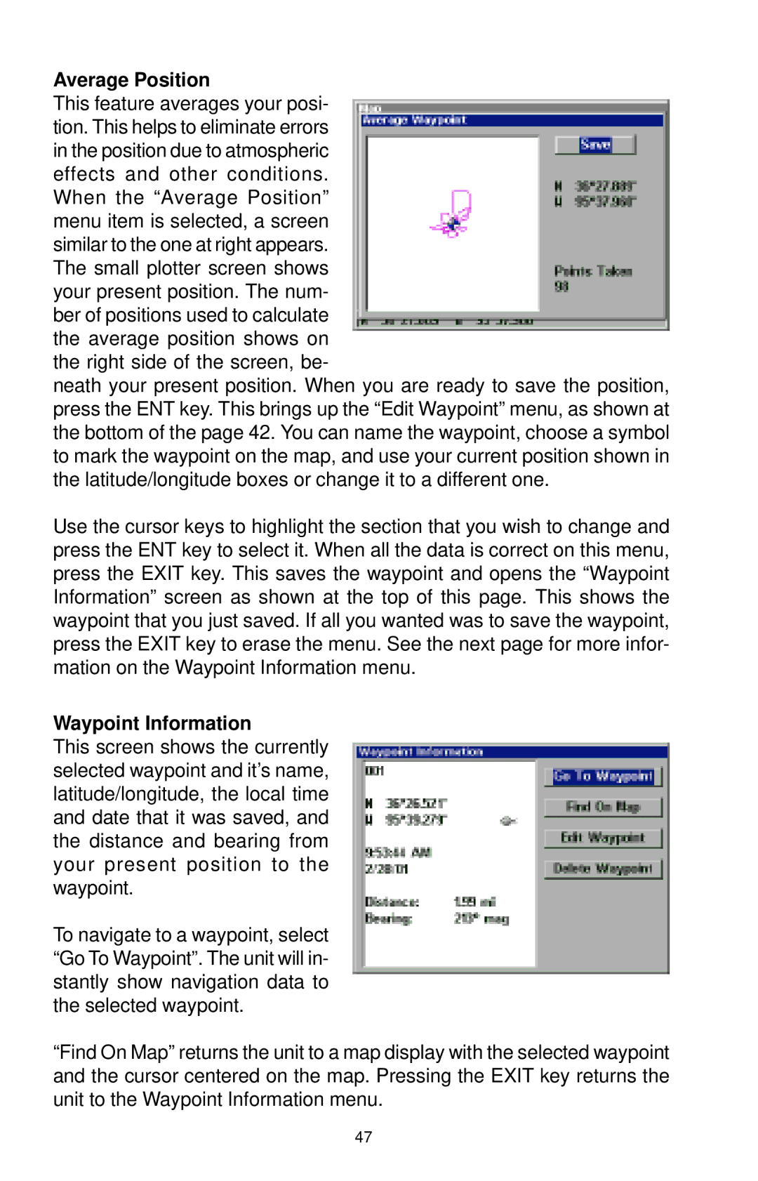 Lowrance electronic LCX-15CT, LCX-15CI manual Average Position, Waypoint Information 