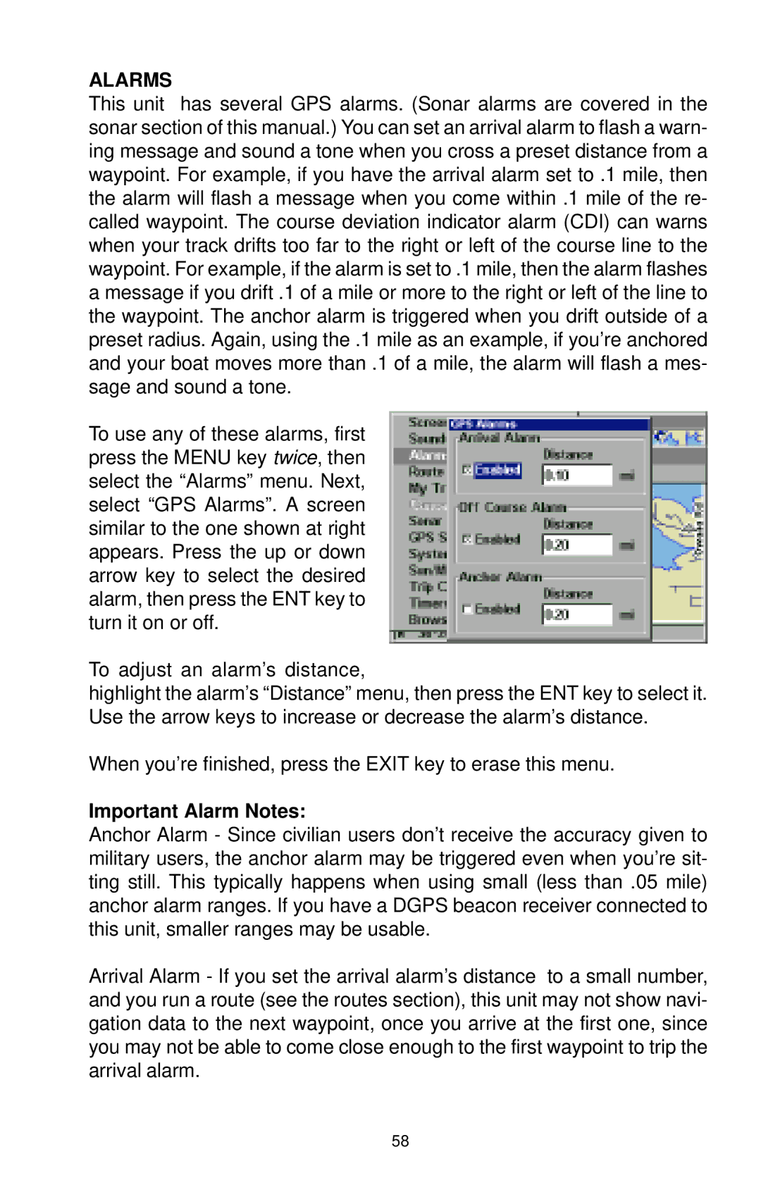 Lowrance electronic LCX-15CI, LCX-15CT manual Alarms, Important Alarm Notes 