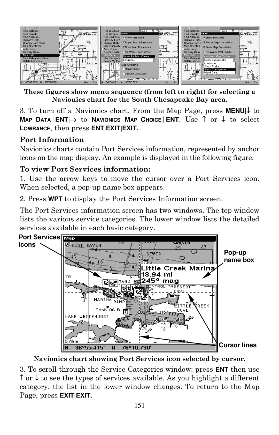 Lowrance electronic LCX-20C manual Port Information, To view Port Services information 