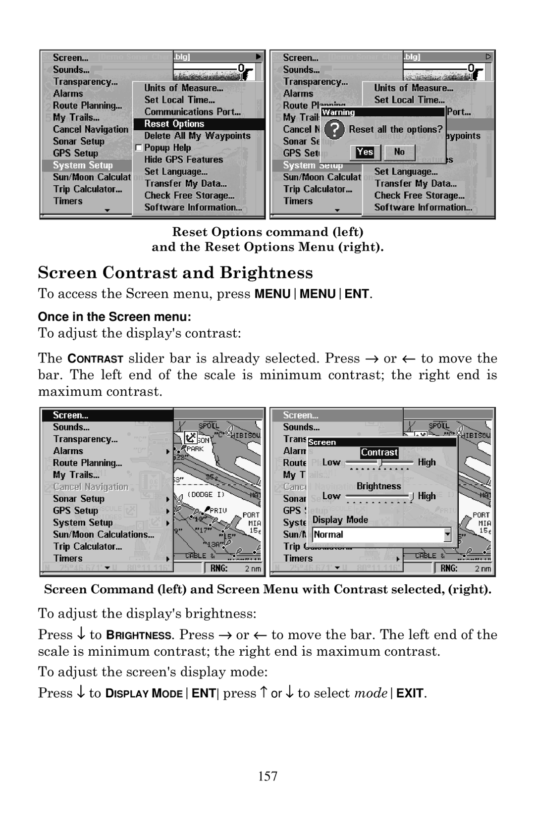 Lowrance electronic LCX-20C manual Screen Contrast and Brightness 