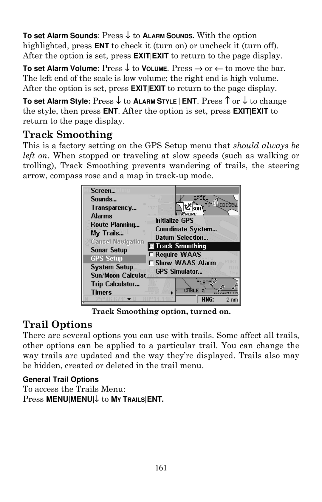 Lowrance electronic LCX-20C manual Track Smoothing, Trail Options 