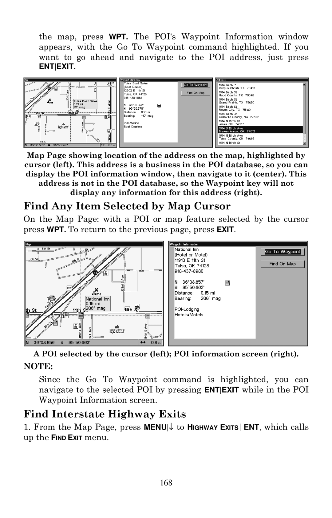 Lowrance electronic LCX-20C manual Find Any Item Selected by Map Cursor, Find Interstate Highway Exits 