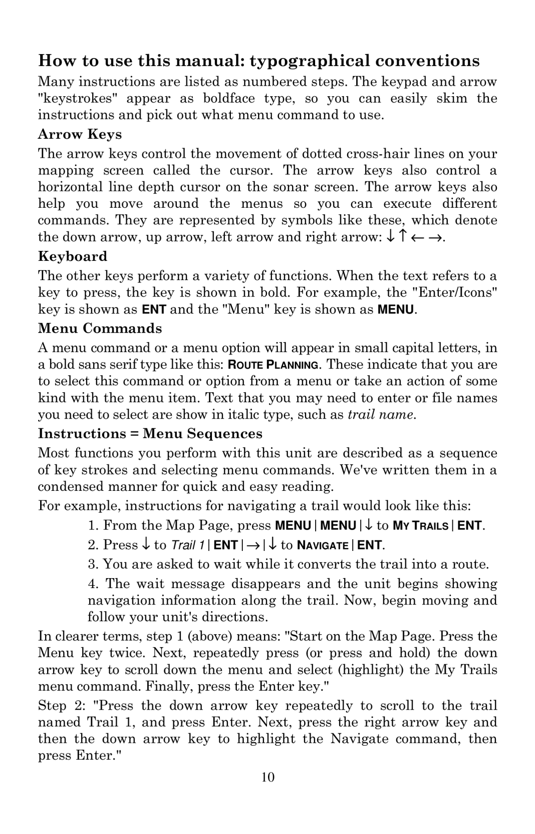 Lowrance electronic LCX-20C How to use this manual typographical conventions, Arrow Keys, Keyboard, Menu Commands 