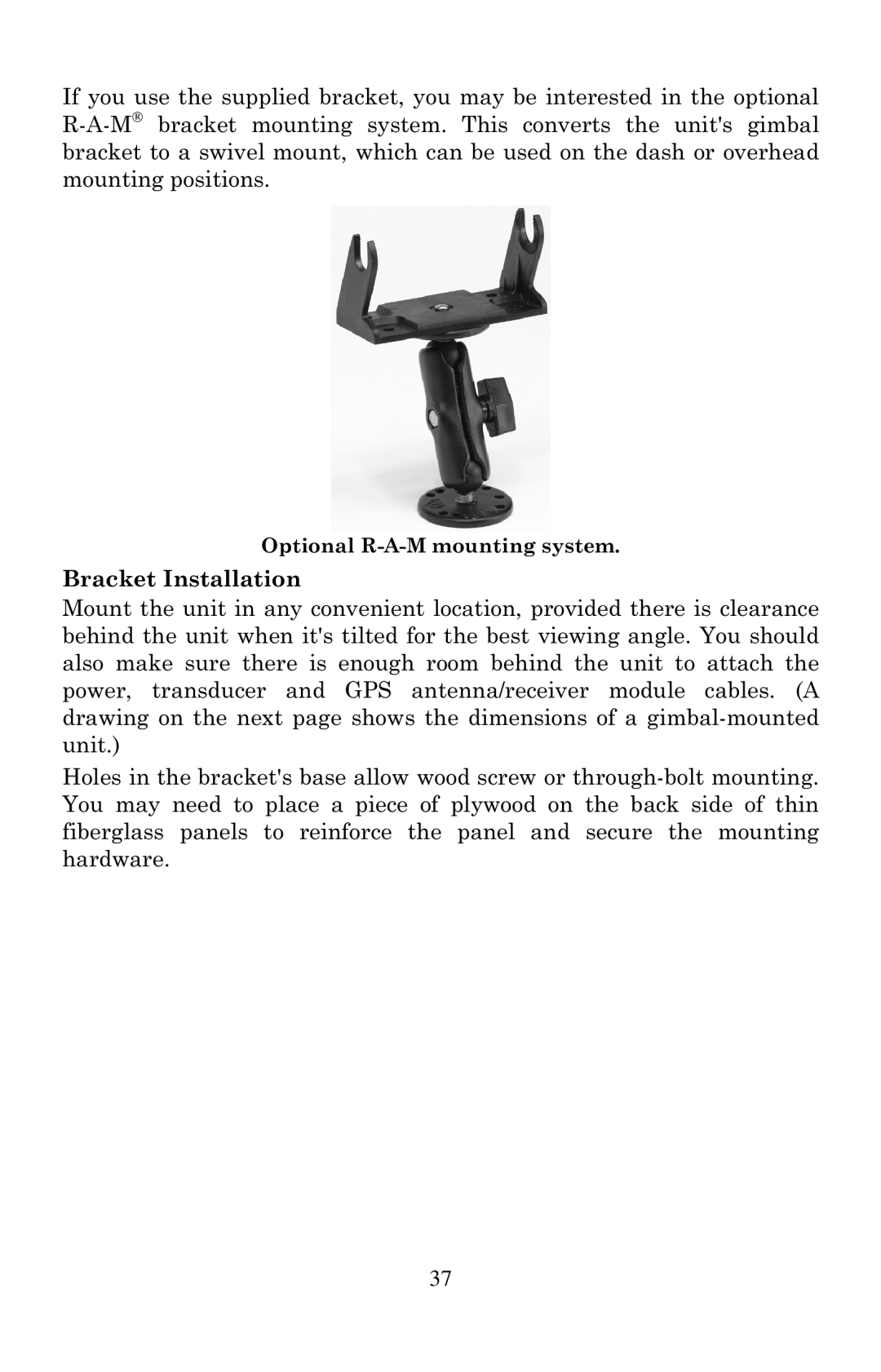 Lowrance electronic LCX-20C manual Bracket Installation 