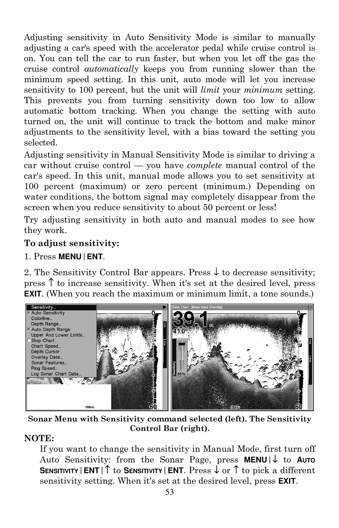 Lowrance electronic LCX-20C manual To adjust sensitivity 