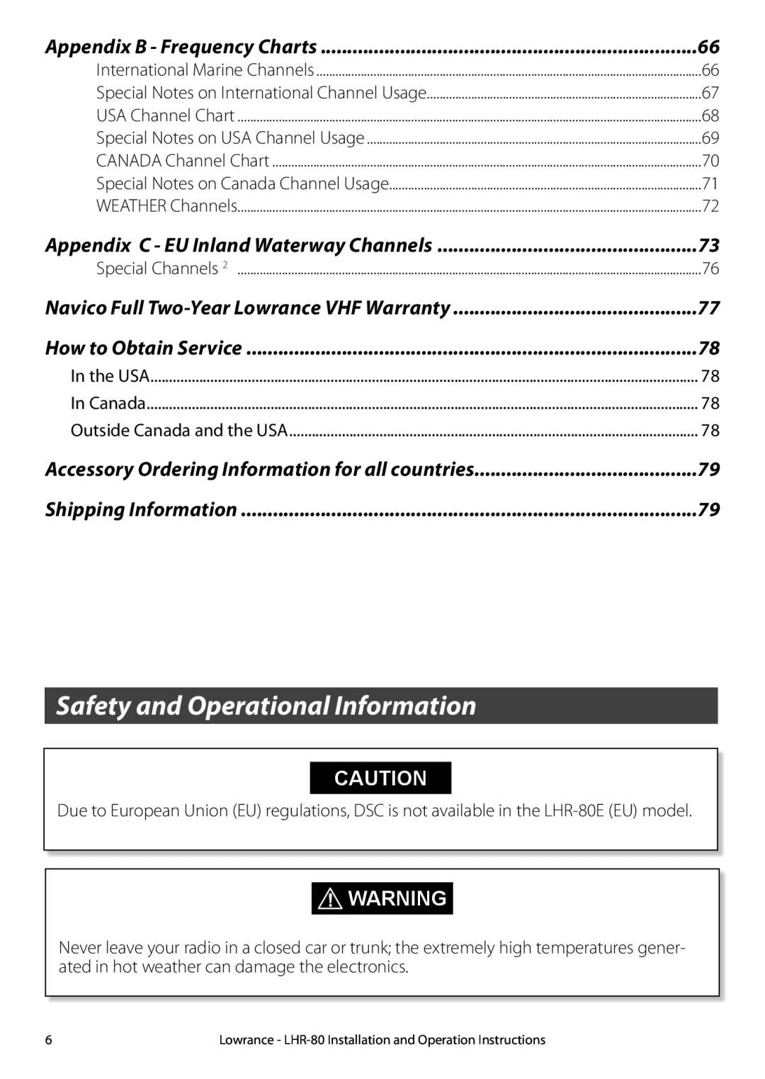 Lowrance electronic LHR-80 manual Safety and Operational Information, Shipping Information 