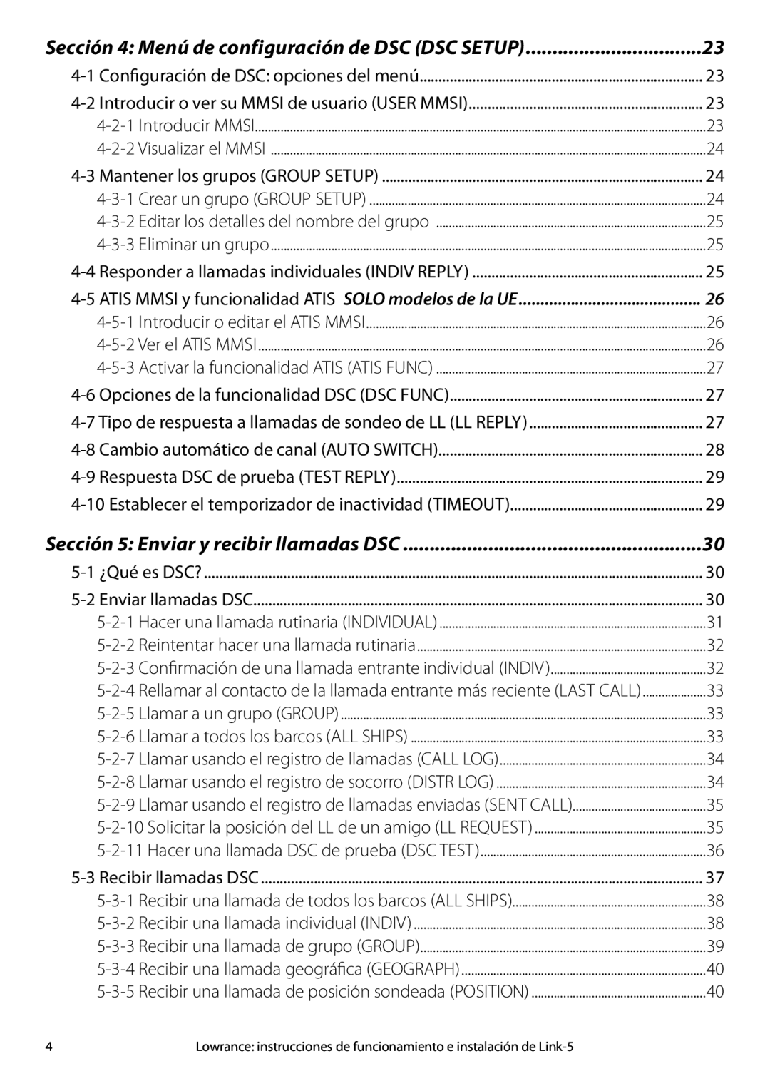 Lowrance electronic LINK-5 VHF manual Sección 4 Menú de configuración de DSC DSC Setup 