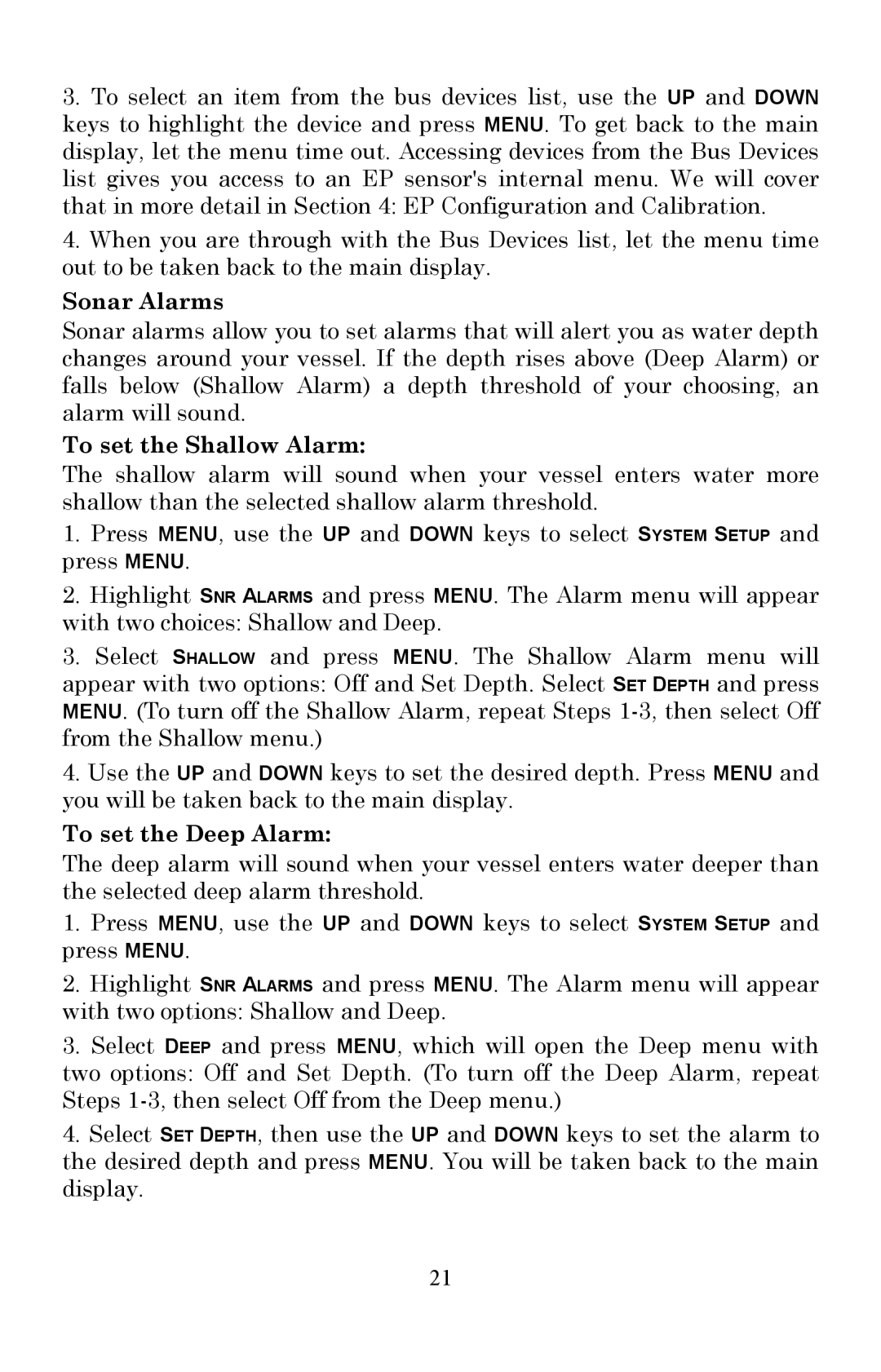 Lowrance electronic LMF-200 manual Sonar Alarms, To set the Shallow Alarm, To set the Deep Alarm 