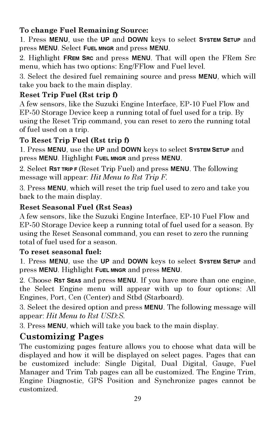 Lowrance electronic LMF-200 manual Customizing Pages 