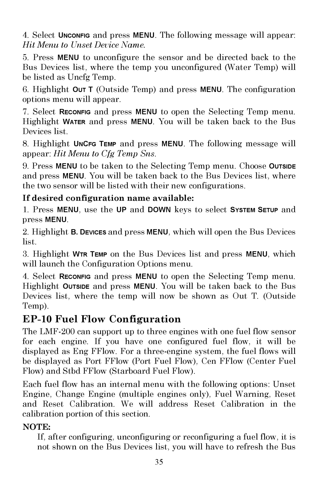 Lowrance electronic LMF-200 manual EP-10 Fuel Flow Configuration, If desired configuration name available 