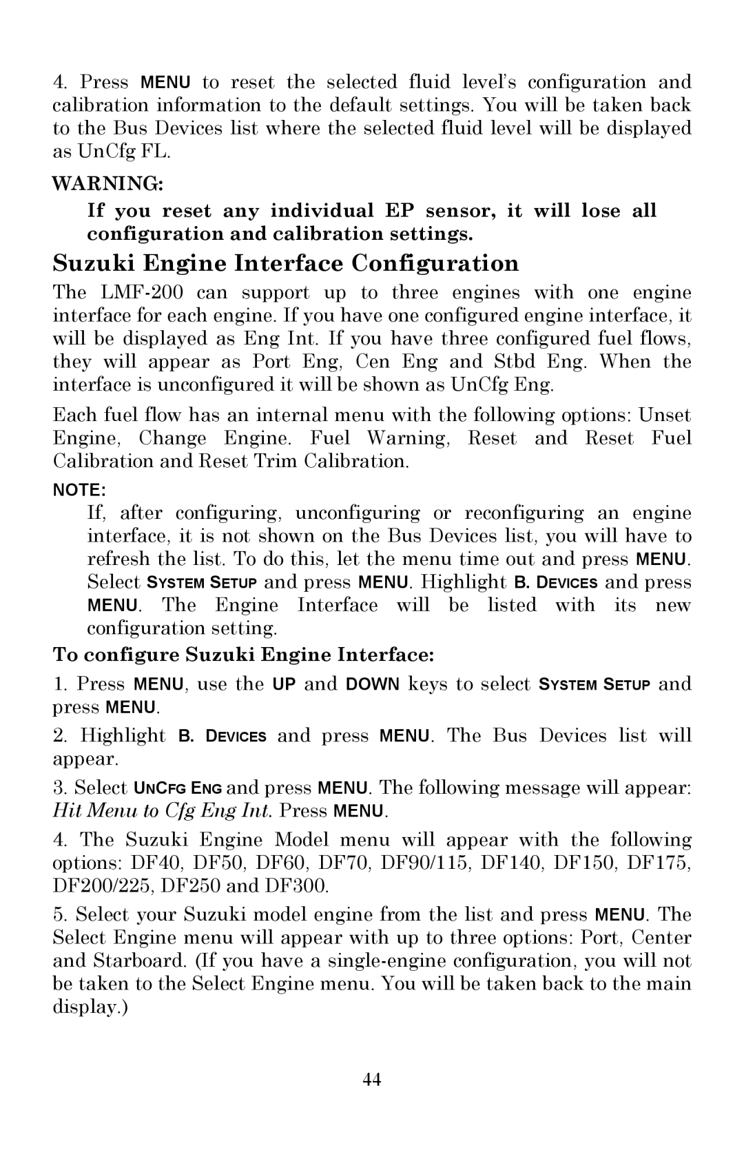 Lowrance electronic LMF-200 manual Suzuki Engine Interface Configuration, To configure Suzuki Engine Interface 