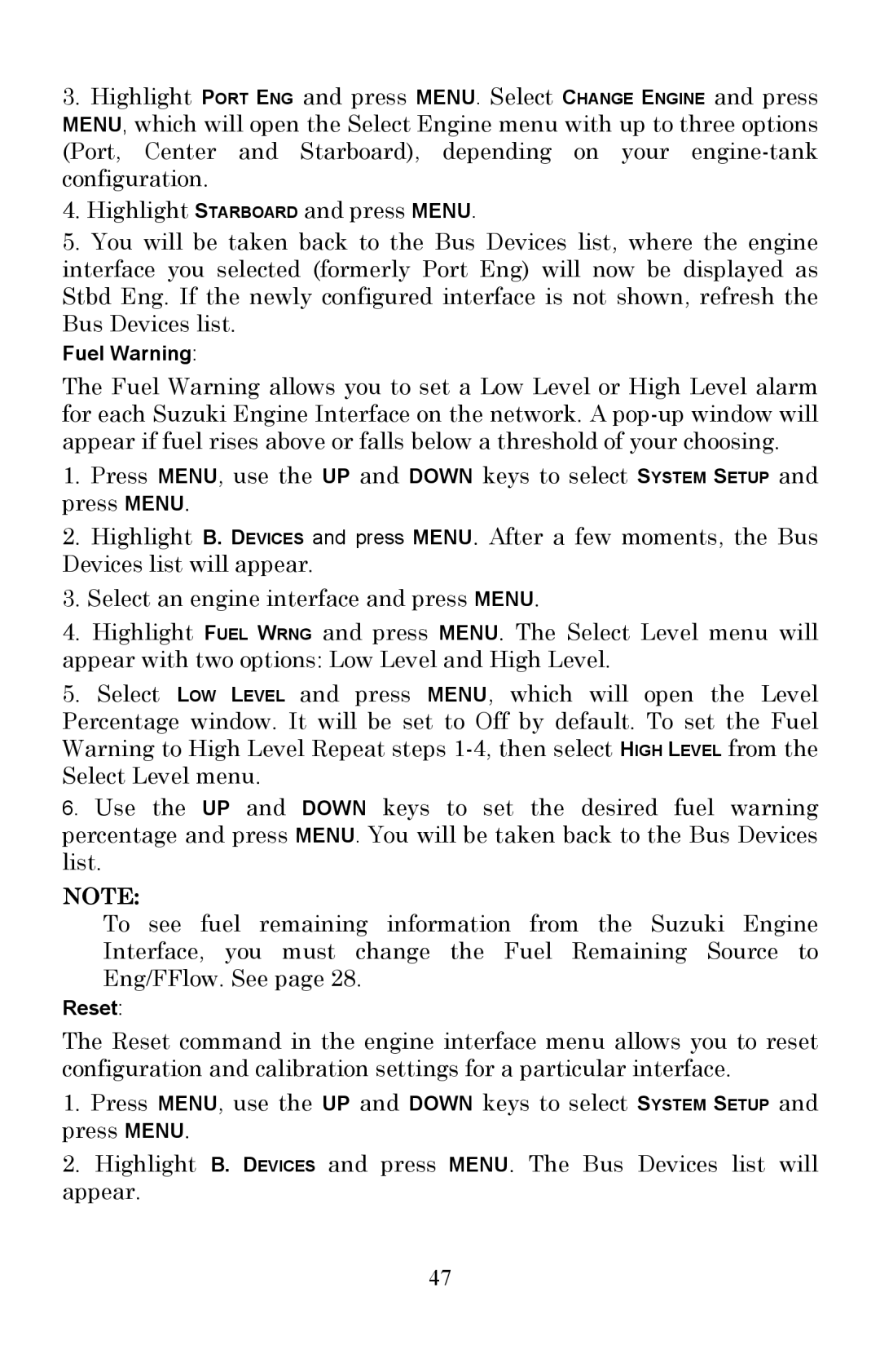 Lowrance electronic LMF-200 manual Fuel Warning 