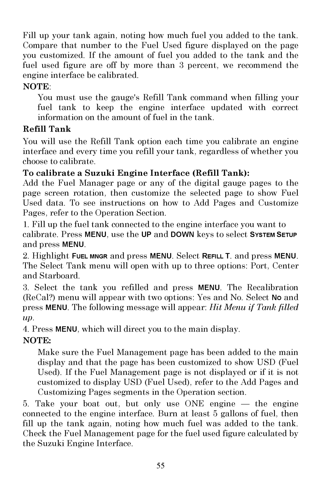 Lowrance electronic LMF-200 manual To calibrate a Suzuki Engine Interface Refill Tank 