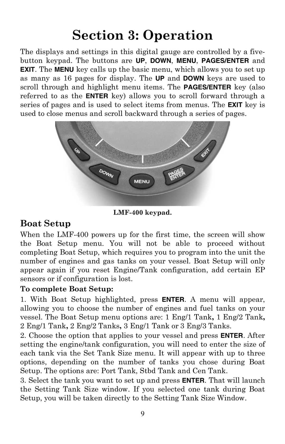 Lowrance electronic LMF-400 manual Operation, Boat Setup 