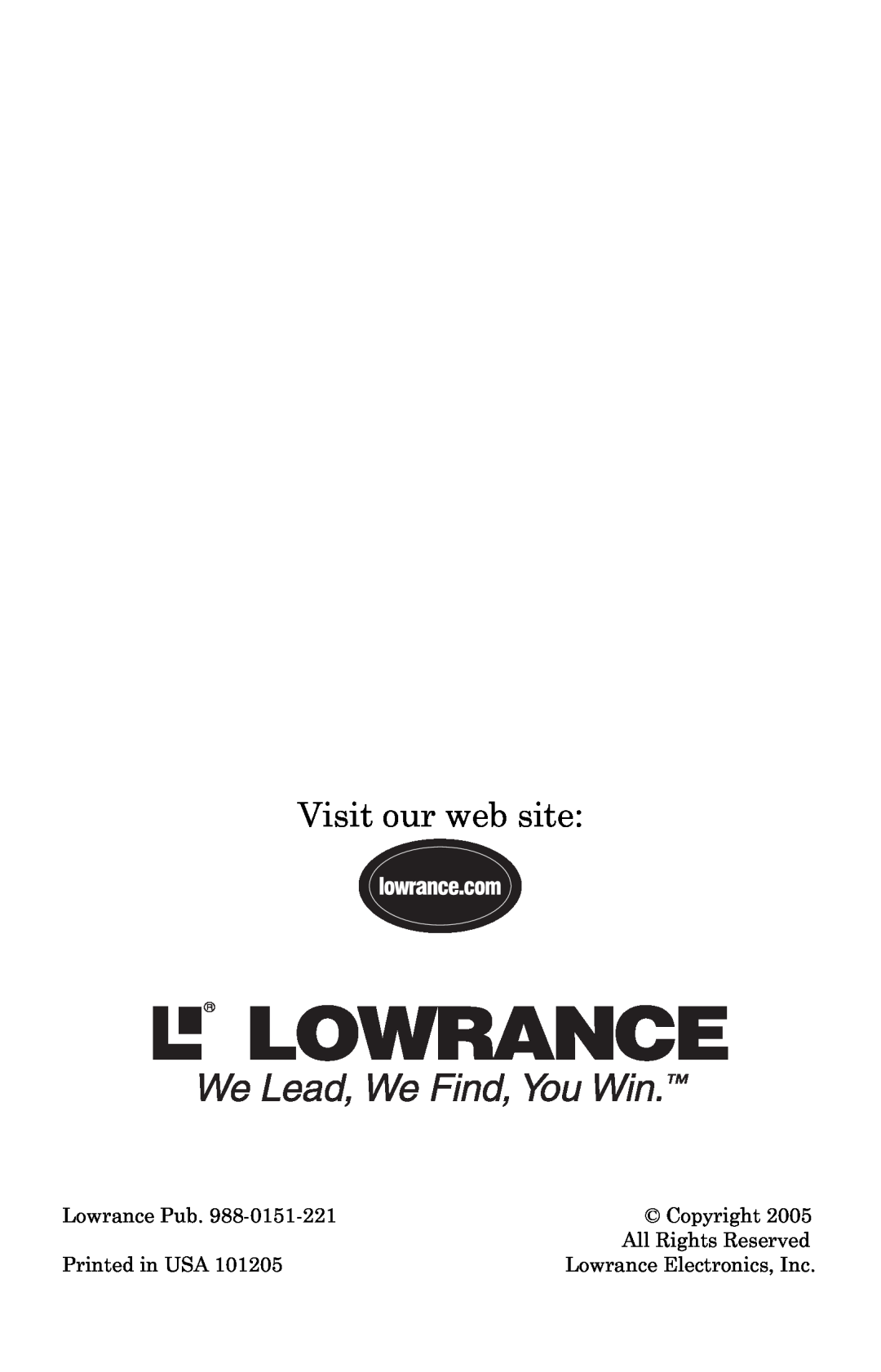 Lowrance electronic LMF-400 manual Visit our web site, Lowrance Pub, Copyright, All Rights Reserved, Printed in USA 