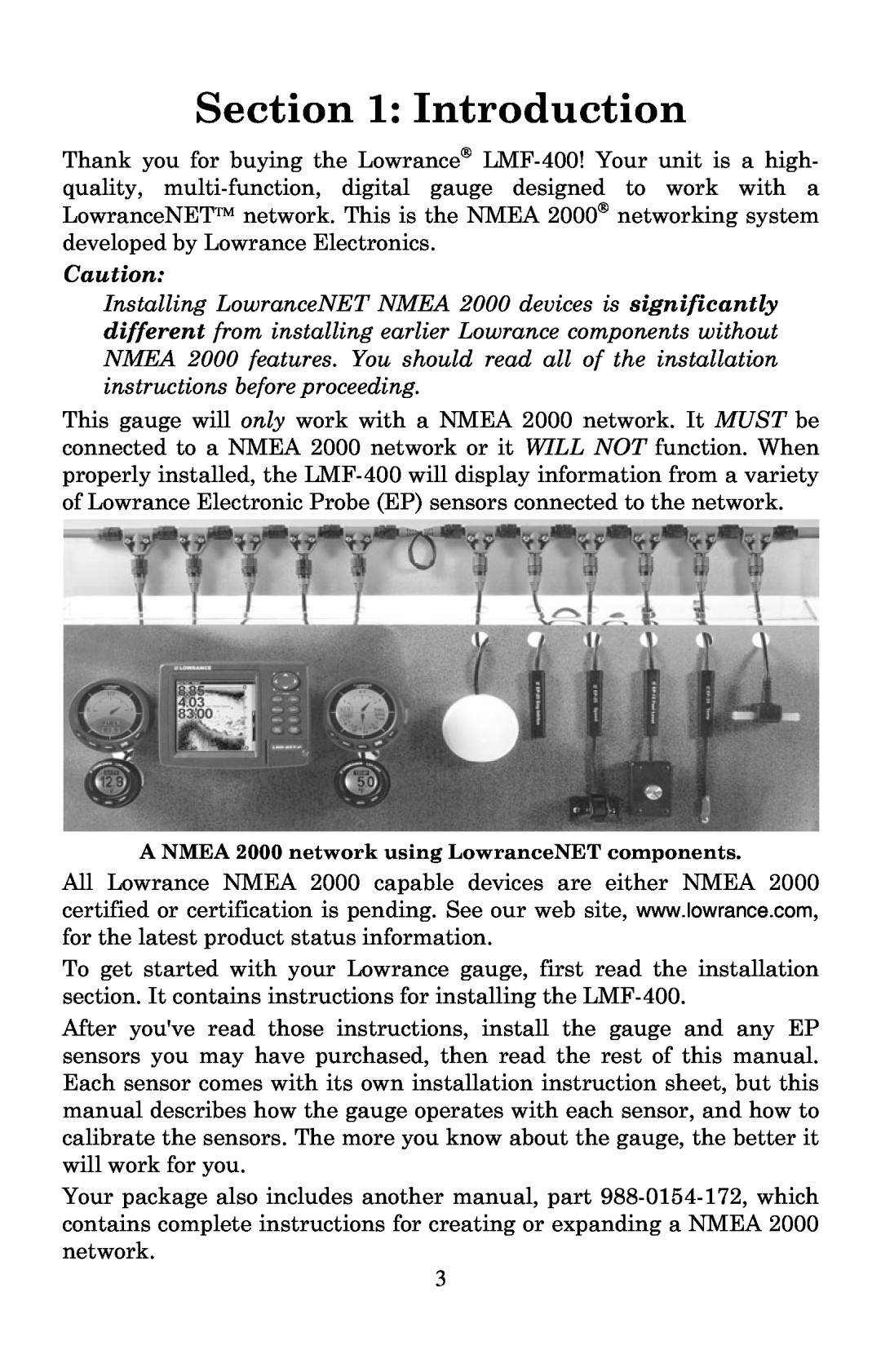 Lowrance electronic LMF-400 manual Introduction, A NMEA 2000 network using LowranceNET components 