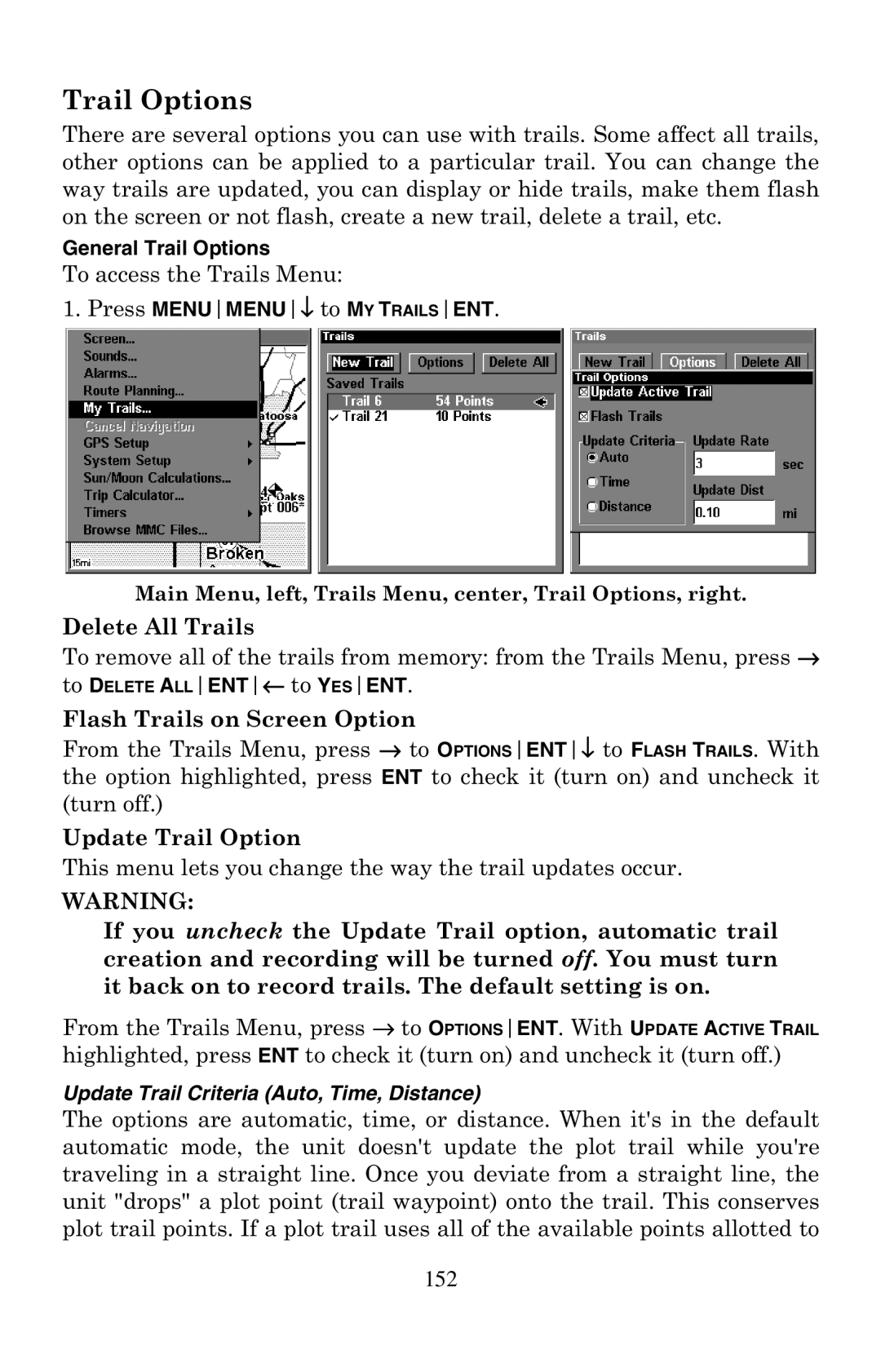 Lowrance electronic LMS-240 manual 7UDLO2SWLRQV, 7RDFFHVVWKH7UDLOV0HQX 3UHVVMENUMENU↓WRMY Trailsent, HOHWH$OO7UDLOV 