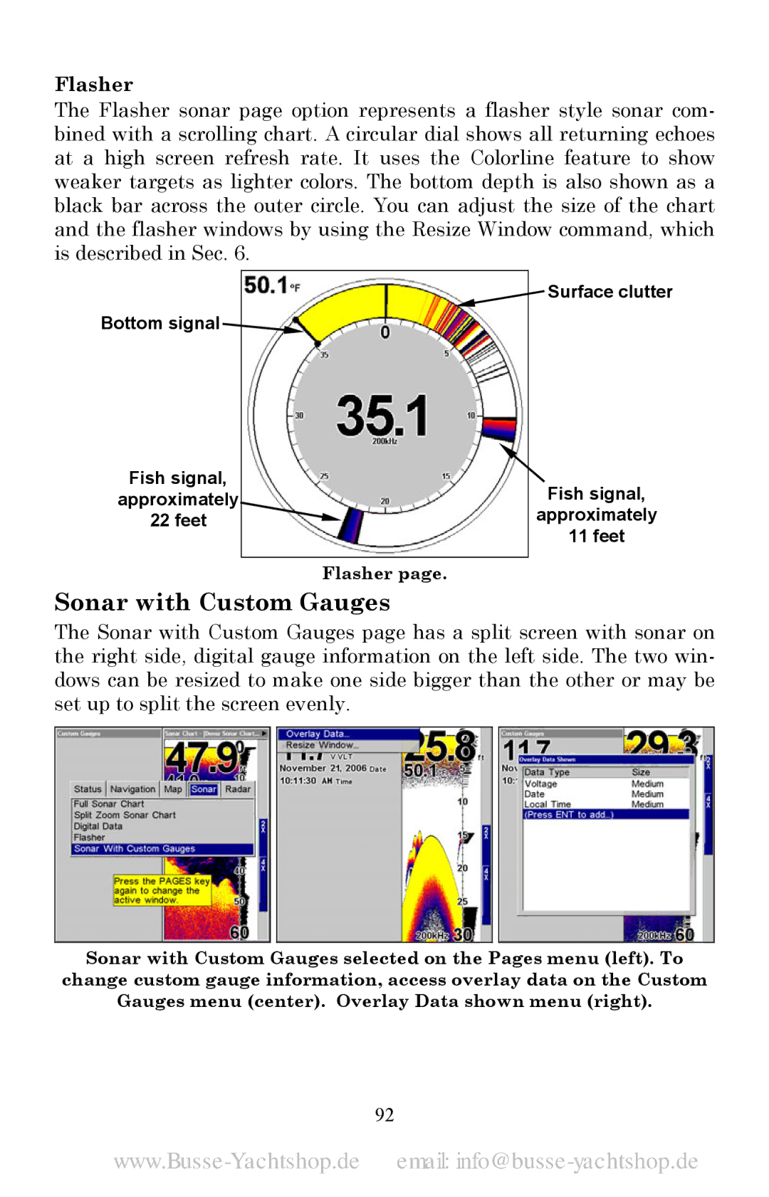 Lowrance electronic LMS-520C, LMS-525C DF manual Sonar with Custom Gauges, Flasher 