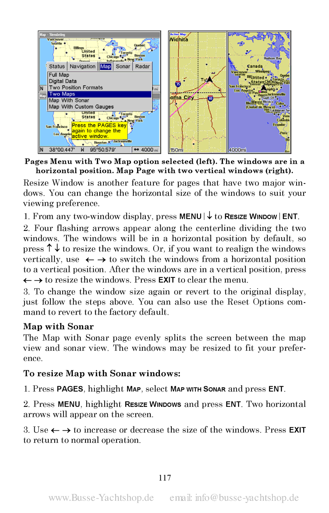 Lowrance electronic LMS-525C DF, LMS-520C manual To resize Map with Sonar windows, 117 