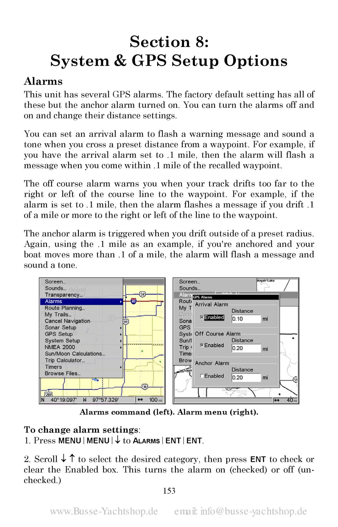 Lowrance electronic LMS-525C DF, LMS-520C manual To change alarm settings, 153 