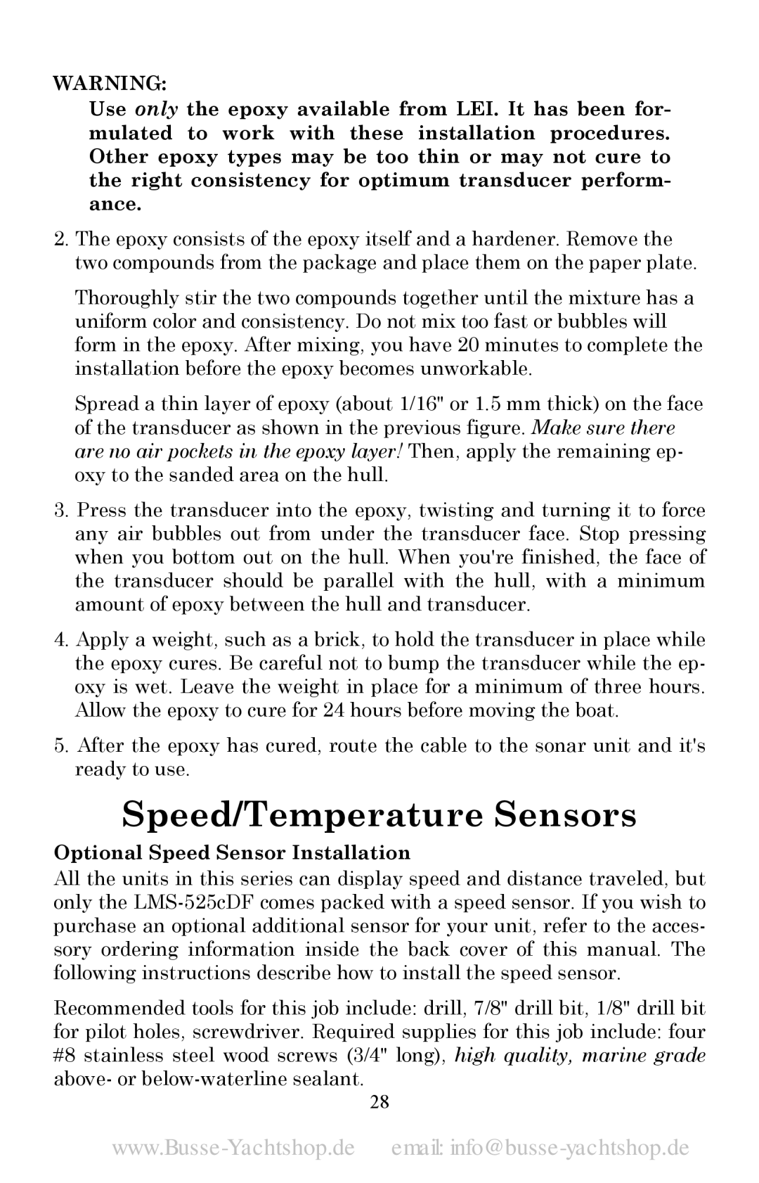 Lowrance electronic LMS-520C, LMS-525C DF manual Speed/Temperature Sensors, Optional Speed Sensor Installation 