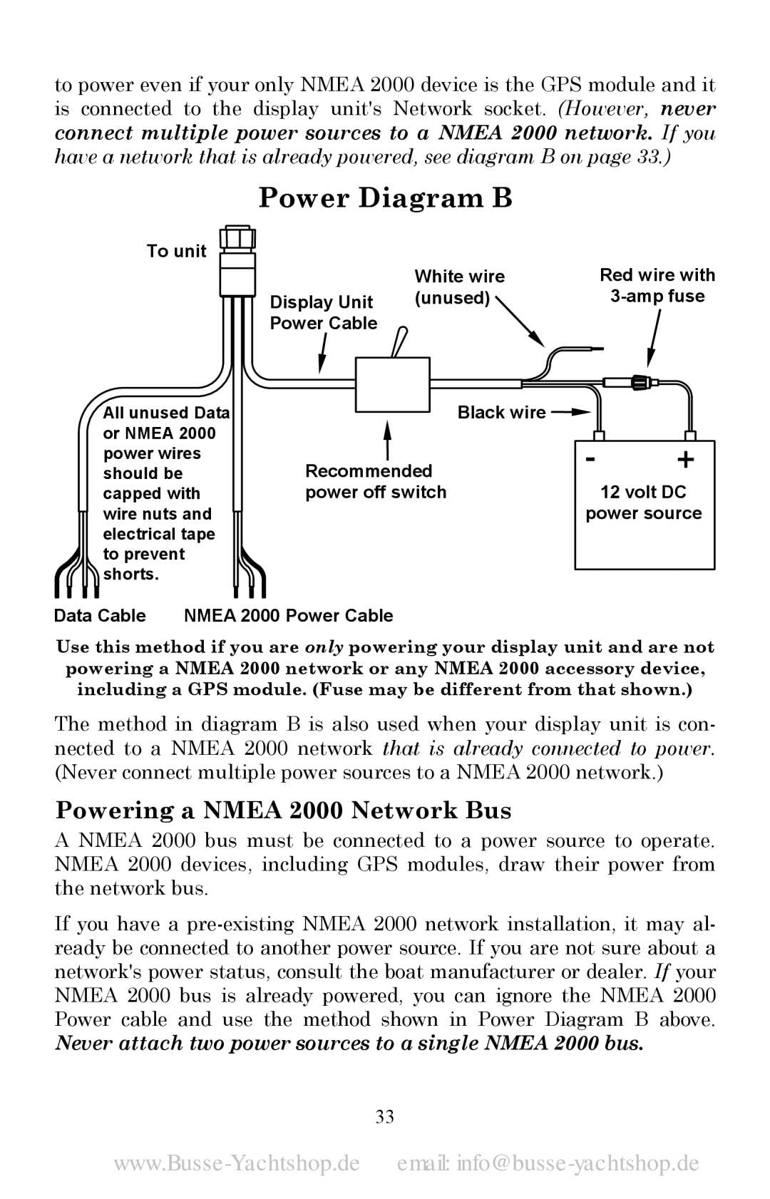 Lowrance electronic LMS-525C DF, LMS-520C manual Power Diagram B, Powering a Nmea 2000 Network Bus 