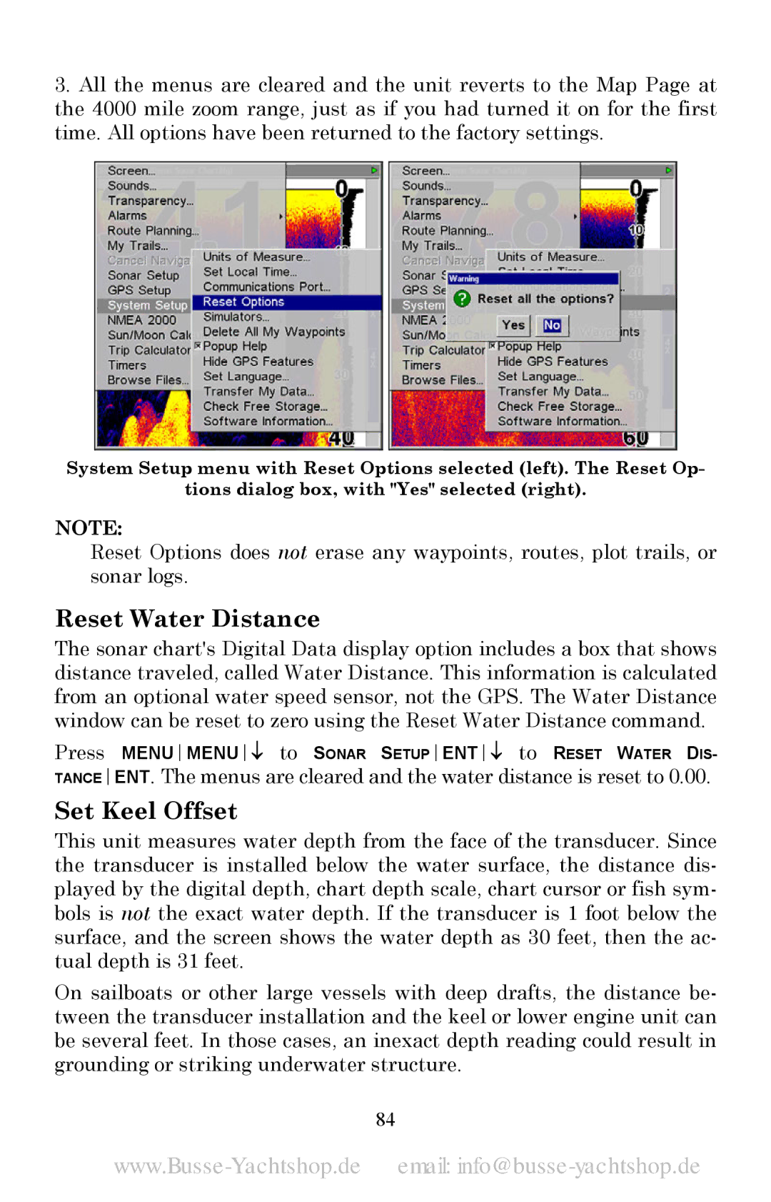 Lowrance electronic LMS-520C, LMS-525C DF manual Reset Water Distance, Set Keel Offset 